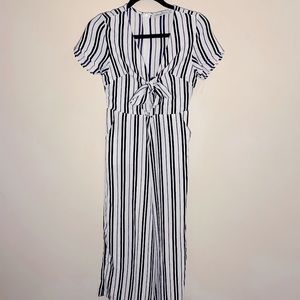 Lucy Wang Black and White Striped Jumpsuit W/ Front Tie (Small)